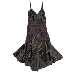Goth Fairy Vintage 80s Formal Black Dress Lace Trim Formal Gown Size Large? Prom